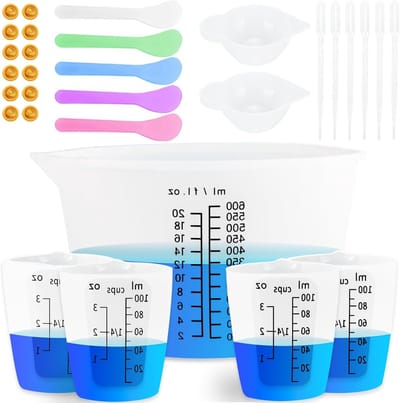 Silicone Measuring Cups Tool Kit - Easy to Read 600ml Silicone Mixing Bowl - 250 & 100ml Silicone Resin Mixing Cup - Easy Clean Reusable Epoxy Resin Supplies
