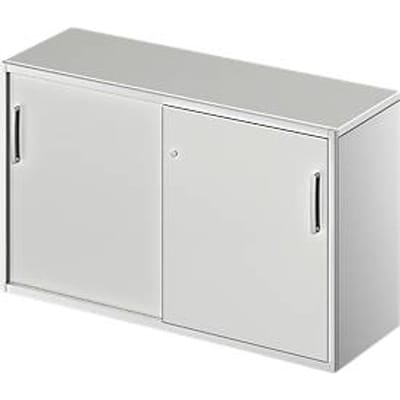Schäfer Shop Genius Bijzetkast TETRIS SOLID, 2 ordnerhoogten, op bureautafelhoogte, B 1200 mm, 25 mm afdekplaat, lichtgrijs/blank aluminium