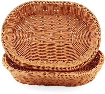 Dailygoody - Rieten voedselmand - Ovale manden voor fruit en brood - Bruin - Imitatie rotan manden - Lichtgewicht en stijlvol - Geschikt voor elke keuk