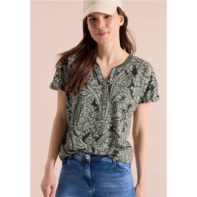 Shirt met gespleten hals en paisleypatroon