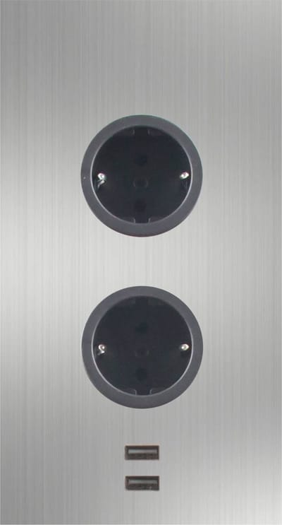 Energiezuil 2ST200mm, 2-V, penaarde +2x USB-A-lader, RVS BELGIE