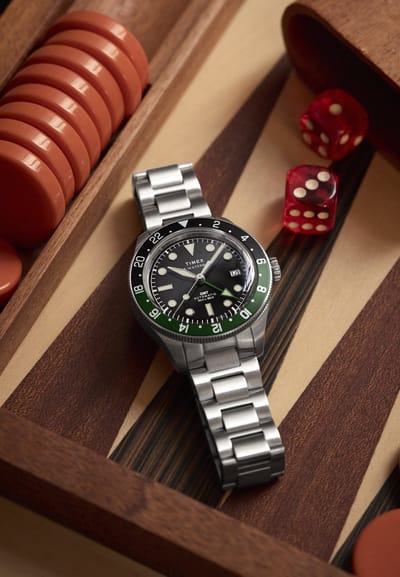 Timex Waterbury Heritage Automatic Gmt Mechanisch Automatisch Horloge Zilverkleurig En Zwart Kast Gemaakt Van 100% Roestvrij Staal En Een Armband Van 100% Roestvrij Staal 41.5 mm TW2Y60600AJ, TW2Y60800AJ
