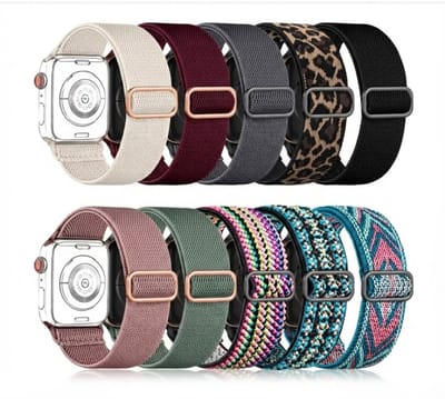 Meerkleurig horlogebandje set 10 stuks stretchy smartwatch dames en heren elastische nylon band Geschikt voor Apple Watch 38 mm / 40 mm / 41 mm / 42 mm (serie 10 / 11) verstelbaar textiel bandjes set