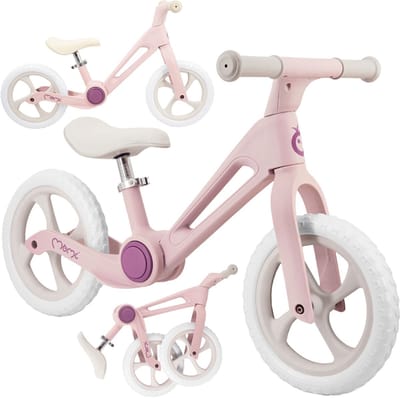 MoMi NORU - Loopfiets - Opvouwbaar - 12 inch - Verstelbaar Zadel - Roze
