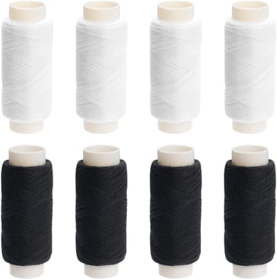 Naaigaren zwart-wit, 160 m/spoel, naaigaren voor naaimachine, naaigaren assortiment, draad om te naaien, polyestergaren, handnaaien, garen, naaimachine, 8 stuks (4 zwart, 4 wit)