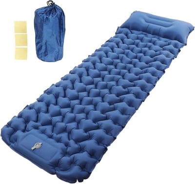Opblaasbare Slaapmat - Kampeer Matras - Comfortabel Kamperen - Ingebouwde Voetpomp - Compact Opvouwbaar - Blauw