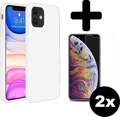 Hoesje - Met 2x Screenprotector - Geschikt voor Apple iPhone 11 - Sterk & Shockproof - Telefoon Hoes - Back Cover - Siliconen Case - Telefoonhoes - Wit