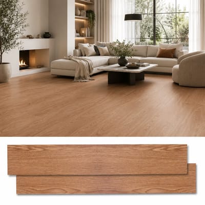 Lemlit Zelfklevende PVC Vloer 5m² - Vinyl Vloertegels Houtlook 36 Stuks - Waterdicht 2 mm - Voor Keuken Woonkamer en Hal - Warmbruin