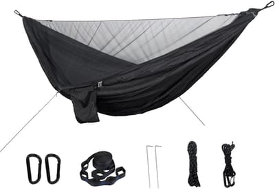 Dubbele Hangmat - Kampeerhangmat Klamboe - Buiten Ontspannen - Geïntegreerd Muggennet - 290 x 140cm - Zwart