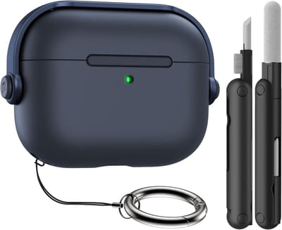 Beschermende Hard Shell Case voor AirPods Pro 3 (2025) - Schokbestendig, Veilig Slot, Inclusief Schoonmaakset en Sleutelhanger, Donkerblauw, Ideaal voor Muziekheadsets