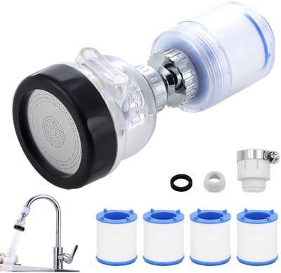 Dailygoods- Waterkraanfilter 360° Rotatie - Drie Wateruitlaatmodi - Inclusief 4 PP-Katoenen Filter - Roestvrij Staal - Waterbesparend - Transparant Filtervenster - Waterfilter