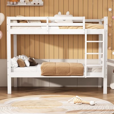Stapelbed - kinderbed met drietraps hoekladder en valbeveiliging - 2 eenpersoonsbedden - eenpersoonsbed - wit - 90x200 cm - zonder matras