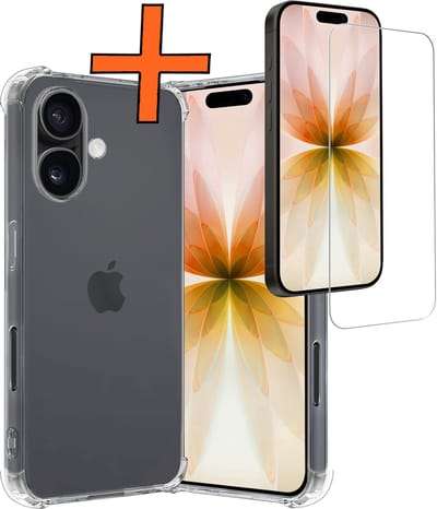 Hoes - Met Screenprotector - Geschikt voor Apple iPhone 17 - Sterk & Shockproof - Siliconen Case - Back Cover - Telefoon Hoes - Shock Proof - Transparant