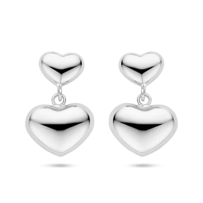 Zilver Gerhodineerd Oorhangers Hartjes 26 Mm 1339304