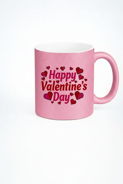 Roze Glitter Valentijnsdag Mok | Happy Valentine's Day Beker | Liefdes Mok