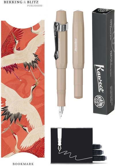 Kaweco - Vulpenset - 4delig - Vulpen Sport Skyline Macchiato Fountain Pen - Medium - Nostalgic Octagonal Clip Chrome - Doosje zwarte vullingen - Bekking & Blitz Boekenlegger - nr27