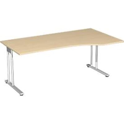Bureautafel met aanbouw PALENQUE, C-poot, vrije vorm, handmatig in hoogte verstelbaar, aanbouw rechts, B 1800 x D 800/1000 x H 680-820 mm, esdoornpatroon