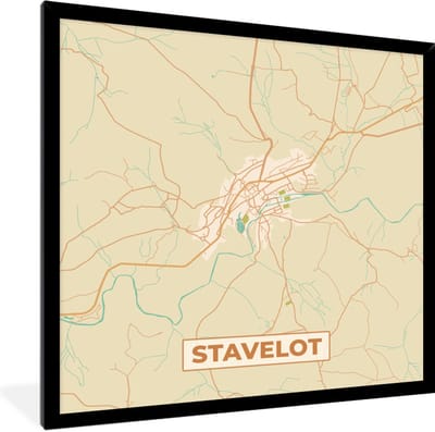 Fotolijst incl. Poster - Stadskaart - Plattegrond - Vintage - Kaart - Stavelot - 40x40 cm - Posterlijst