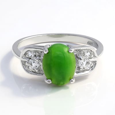 Cavill - Zilveren Ring met Keizerlijk Chrysopraas 1,14 ct en Witte Topaas 1,32 ct - 925 Sterling Zilver - Elegante Ovale Cabochon Ring Maat 17