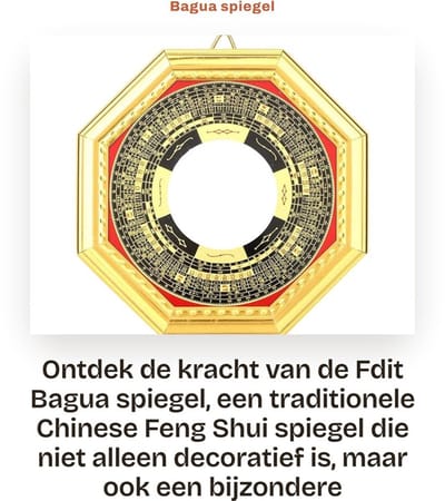 Dailygoods- Bagua Spiegel Convex - Traditionele Chinese Feng Shui - Concave Spiegel - Amulet Bescherming - 13,5 cm - Trigrammen Chien/Kun