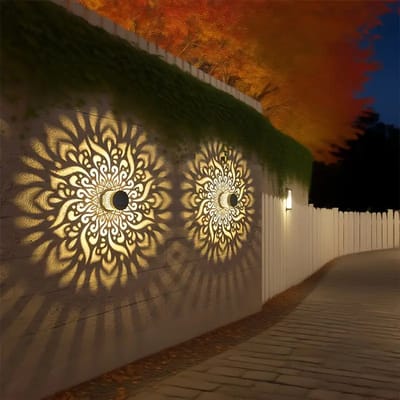 Mandalalamp op zonne-energie - Wandlamp - Hangende lantaarnlamp - Buitenwandlamp op zonne-energie - Set van 2, warm licht