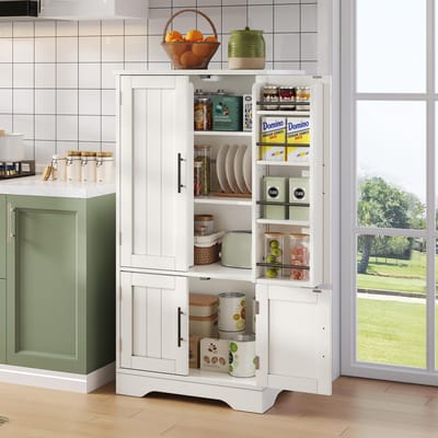 MODENUIT Opbergkast - 4 Deuren Met LED-Sensorlicht - Voor Keuken, Eetkamer Of Woonkamer - MDF - Wit - 120x60x40 Cm