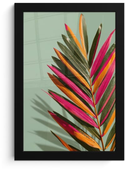 Poster in lijst - Fotolijst 20x30 cm - Posters - Tak - Bladeren - Kleurrijk - Schaduw - Posterlijst zwart - Decoratie - Wanddecoratie woonkamer - Muurdecoratie slaapkamer
