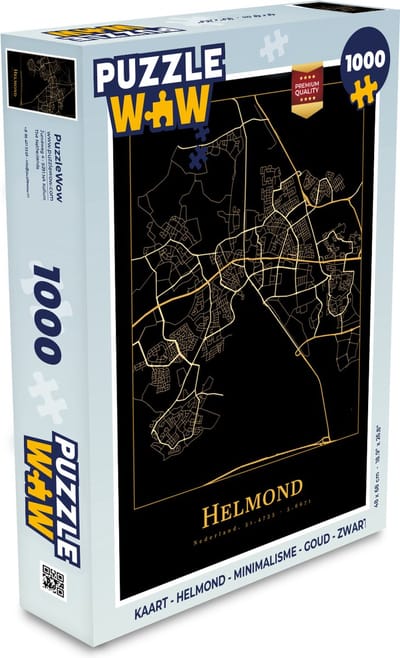 Puzzel Kaart - Helmond - Minimalisme - Goud - Zwart - Legpuzzel - Puzzel 1000 stukjes volwassenen