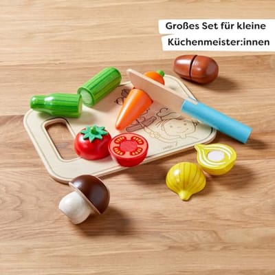 Haba speelgoed groenteset met snijplank en mes - houten speelkeuken.