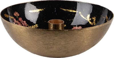 Clayre & Eef Kandelaar Ø 17x6 cm Goudkleurig Zwart Metaal Bloemen