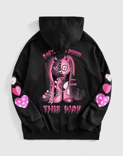 Hoodie - Baby i was born this way - zwart - L - Huispak - Sport kleding