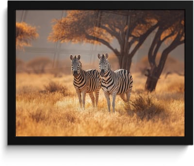 Poster in lijst - Fotolijst 40x30 cm - Posters - Zebra's - Savannelandschap - Gras - Posterlijst zwart - Decoratie - Wanddecoratie woonkamer - Muurdecoratie slaapkamer