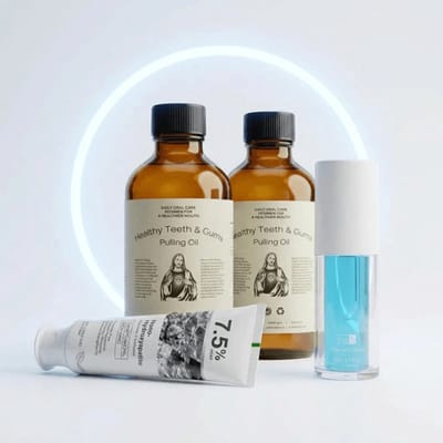 Holymouthwash - De Halo 8-Weken Refill - 2Pack Oil Pulling + Nano-Hydroxyapatiet Tandpasta + Hyaluronzuur Serum - Stopt Bloedend Tandvlees - Mondspoeling - Fluoridevrij - Alcoholvrij