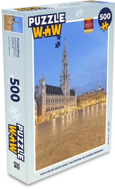 Puzzel Foto van de Grote Markt van Brussel bij avondschemering - Legpuzzel - Puzzel 500 stukjes