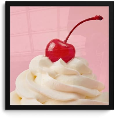 Poster in lijst - Fotolijst 40x40 cm - Posters - Kers - Slagroom - Roze - Posterlijst zwart - Decoratie - Wanddecoratie woonkamer - Muurdecoratie slaapkamer