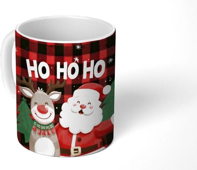 Mok - Koffiemok - Kerstman - Rendier - Tekst - Rood - Zwart - Mokken - 350 ML - Beker - Koffiemokken - Theemok - Mok met Tekst