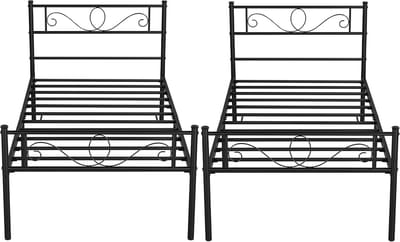 Metalen Bedframe - Eenpersoonsbed Bed met lattenbodem - Slaapkamer inrichten - Industriële Stijl - 90 x 190 cm - Zwart