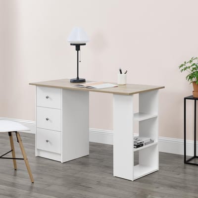 Bureau Lemberg met 3 lades 120x49x72 cm wit en eiken