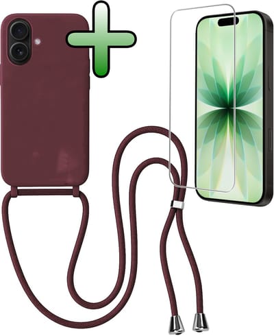 Hoes Geschikt voor iPhone 17 Hoesje Met Koord Met Screenprotector - Telefoonhoesje Geschikt voor iPhone 17 Backcover Met Afneembaar Koord - Aubergine
