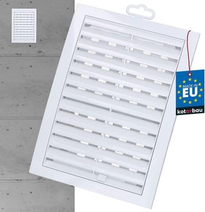 Afsluitbaar Ventilator Rooster Rechthoekig Wit met Insectenhor en Lamellen