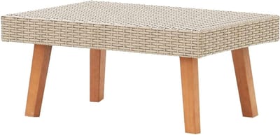 Tuintafel - Bijzettafel buiten - Terras decoratie - Weerbestendig rotan - Rechthoekig - Beige