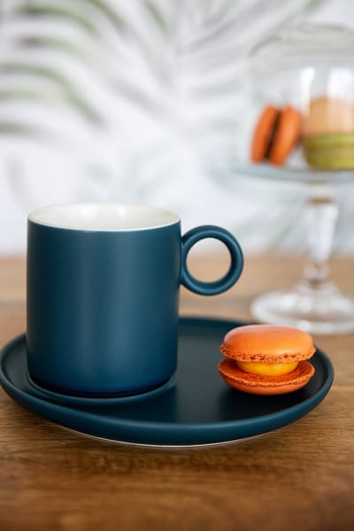 Schäfer luxe koffieset 220ml – Espresso mok - 6 Kopjes met 6 gebak schoteltjes – blauw