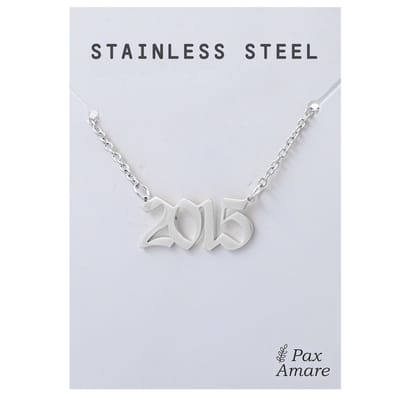 Jaartal 2015 Ketting Zilverkleurig - Stainless Steel - Sieraad op Cadeau Kaartje - Jaar Hanger - Pax Amare