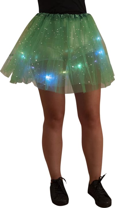 Tule rokje/ tutu - Volwassen petticoat - Met gekleurde lichtjes/ LED lampjes - Groen - Met sterretjes