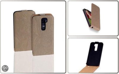 LELYCASE Vintage Lederen Flip Style Case Hoesje LG G2 Creme