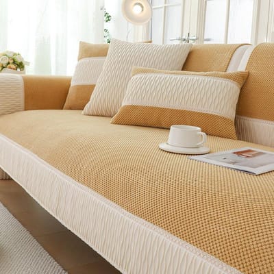 Luxe Witte Rand Bankhoes voor Woonkamer Antislip Effen Dik Bankkussen Eenvoudige Stijl Pluche Bankhanddoek Huis Bank Decor 70x70cm 1pcs