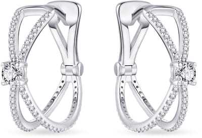 Jewels Inc. - Oorringen - Gekruist gezet met Zirkonia Stenen - 6mm Breed - 17mmØ - Gerhodineerd Zilver 925