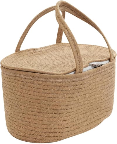 Luiermand Organizer - Draagbare Opbergtas - Babykamer Organiseren - Uitneembare Scheidingswanden - 37 x 26 x 18.5 cm - Bruin