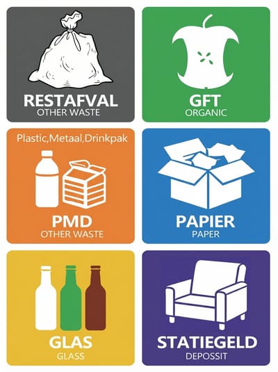 YYchan Recycling Stickers - Afvalbakken - Set 6st - 10x10cm - Zelfklevend Vinyl - waterbestendig