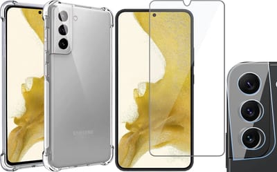 Hoesje geschikt voor Samsung Galaxy S22 Plus - Anti Shock Proof Siliconen Back Cover Case Hoes Transparant - Tempered Glass Screenprotector - Camera Lens Protector